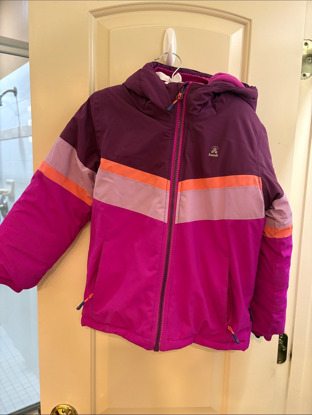 Kids' Colorblock Hooded Winter Jacket - Pink & Purple